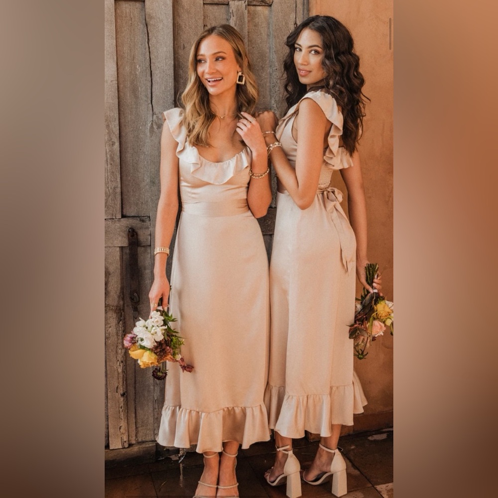 Show Me Your MuMu Alexis Midi Dress ~ Champagne Luxe Satin